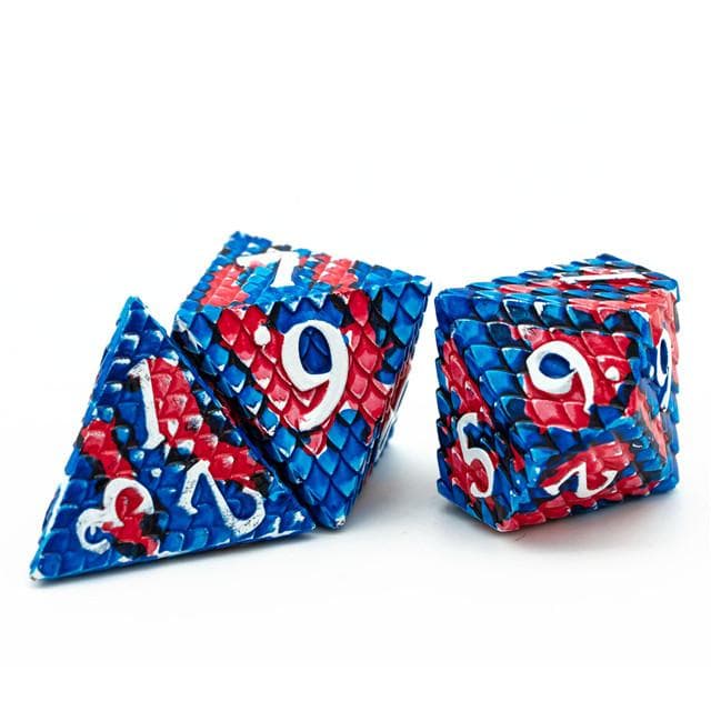 Metal Dice | Dragon Scale Red/Blue | Set of 7