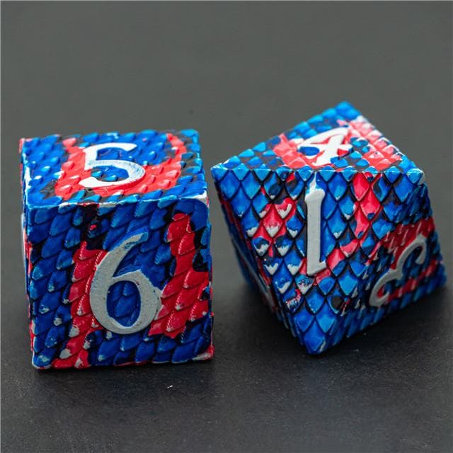 Metal Dice | Dragon Scale Red/Blue | Set of 7