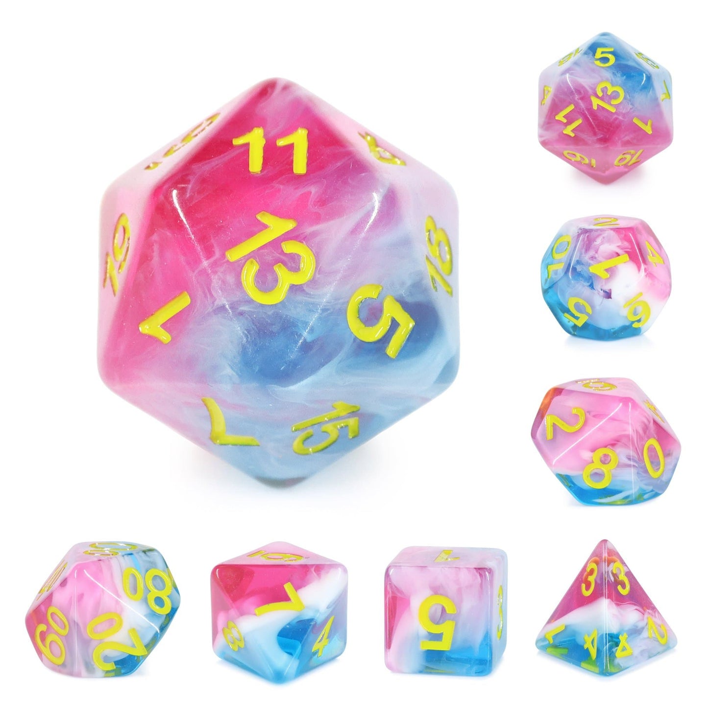 RPG Dice | "Glacier Rose" | Set of 7
