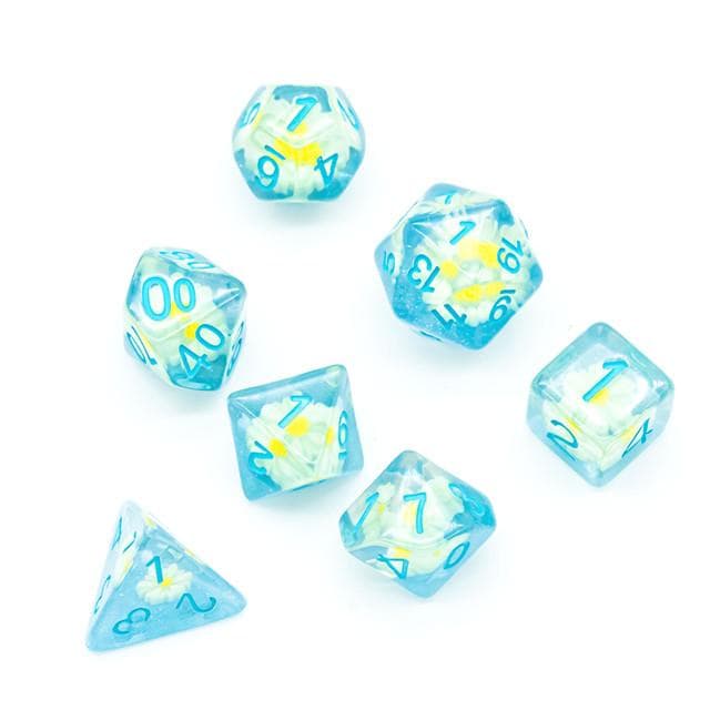 RPG Dice | "Suspended Daisy" Light Blue | Set of 7