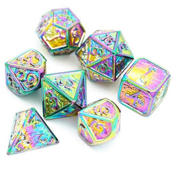 Metal Dice | Rainbow Chrome w/Dragon and Clouds | Set of 7