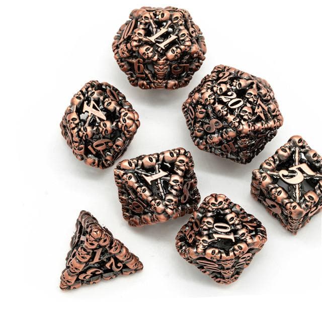RPG Dice Set | Hollow Metal | "A Lot of Skulls" - Copper | Set of 7 (D0230)