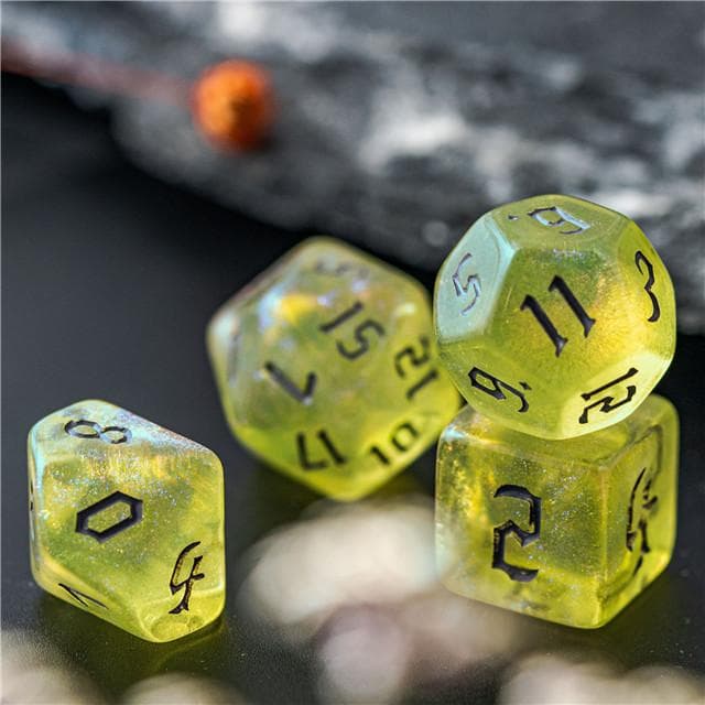 Polyhedral Dice Set | Acrylic | "Firefly Thorns" Black Ink | Set of 7 (D0124)