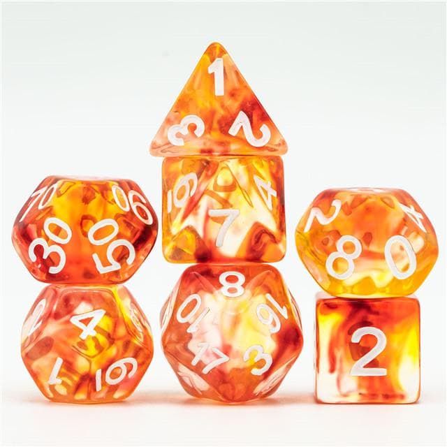 Polyhedral Dice Set | Resin | "Stained Glass" Red & Yellow | Set of 7 (D0063)