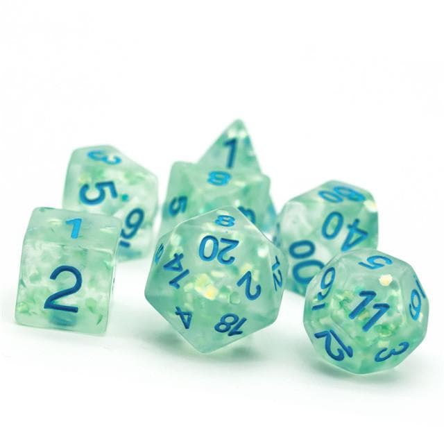 RPG Dice | "Shimmer Scale" Frosted Cyan | Set of 7