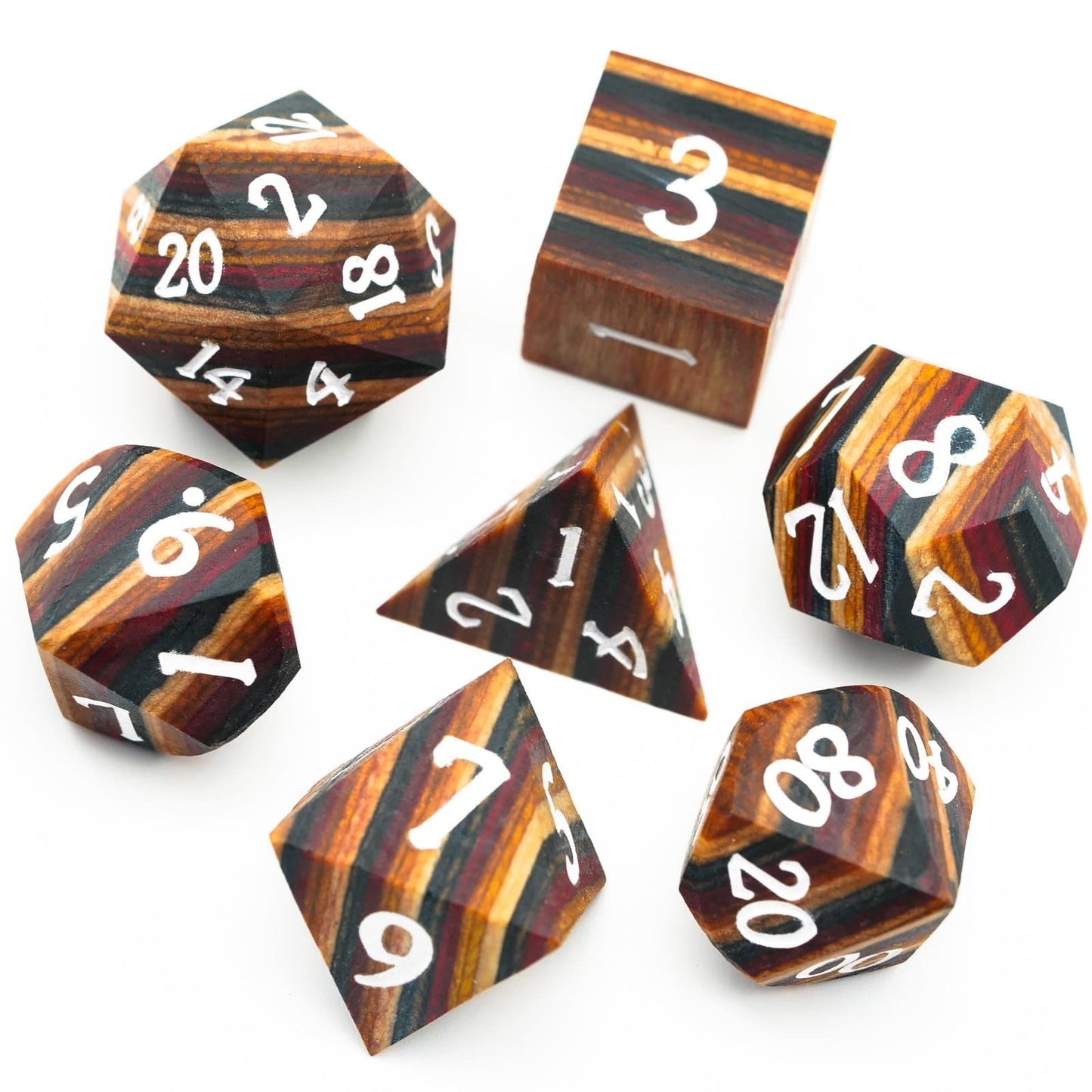Wooden Dice | Tiger Stripe | Set of 7