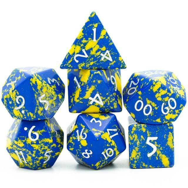 Polyhedral Dice Set | Gemstone | Howlite Blue & Yellow | Set of 7 (D0213)