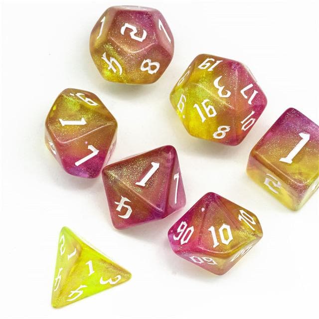 Polyhedral Dice Set | Acrylic | "Inferno Thorns" White Ink | Set of 7 (D0120)