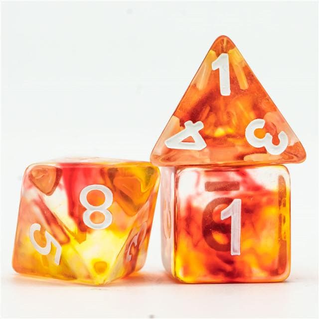 Polyhedral Dice Set | Resin | "Stained Glass" Red & Yellow | Set of 7 (D0063)