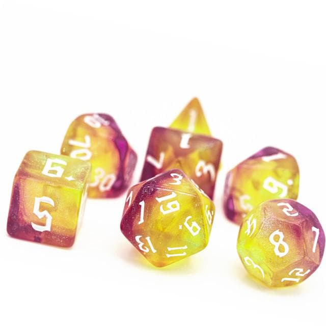 Polyhedral Dice Set | Acrylic | "Inferno Thorns" White Ink | Set of 7 (D0120)