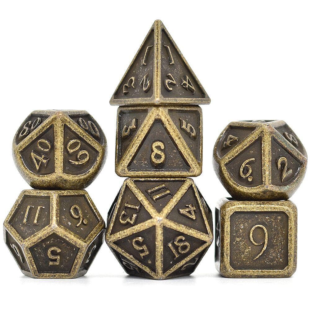 Metal Dice | Ancient Tumbled Bronze | Set of 7