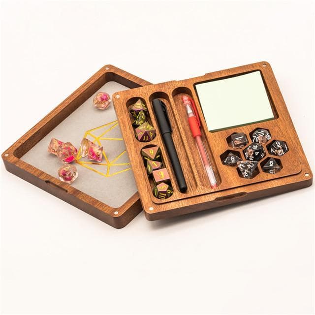 Dice Box  & Tray | Wooden Square | Sapele Wood with Dragon