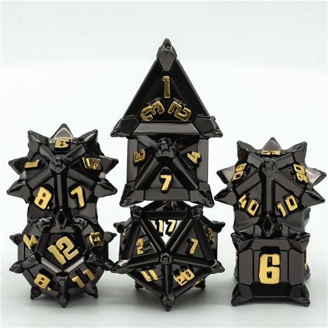 Metal Dice | "Cruel Caltrops" Black & Gold | Set of 7