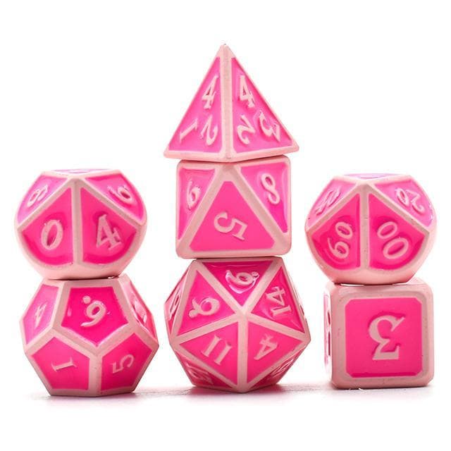 Metal Dice | Pink Enamel & Paint | Set of 7