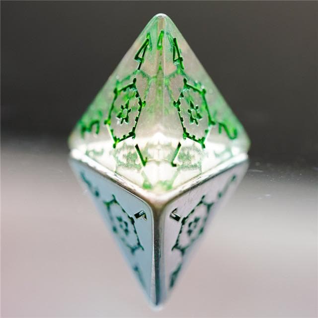 Large RPG Dice | "Chunky Castle" Transparent (Green Ink) | Set of 7