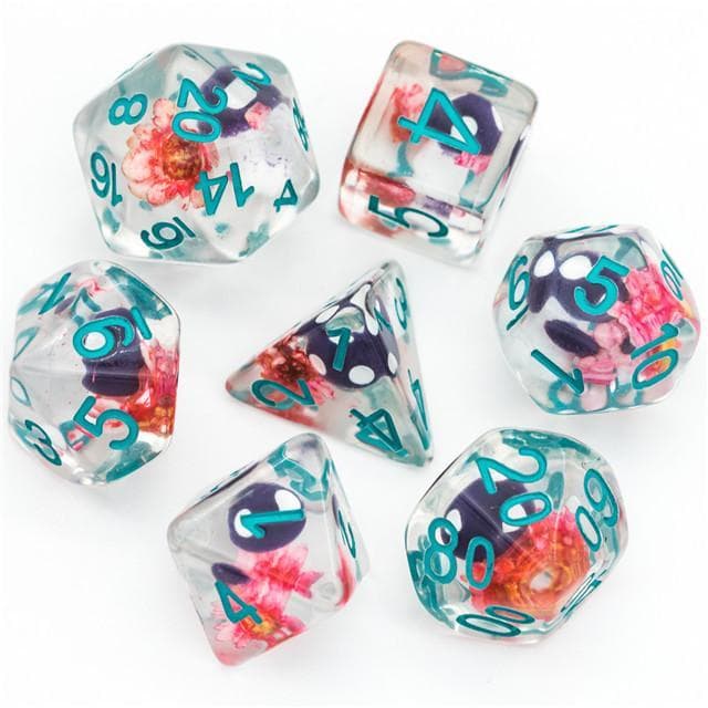 RPG Dice | "Magic Mushroom" Purple w/Flowers | Set of 7