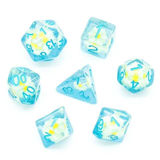 RPG Dice | "Suspended Daisy" Light Blue | Set of 7