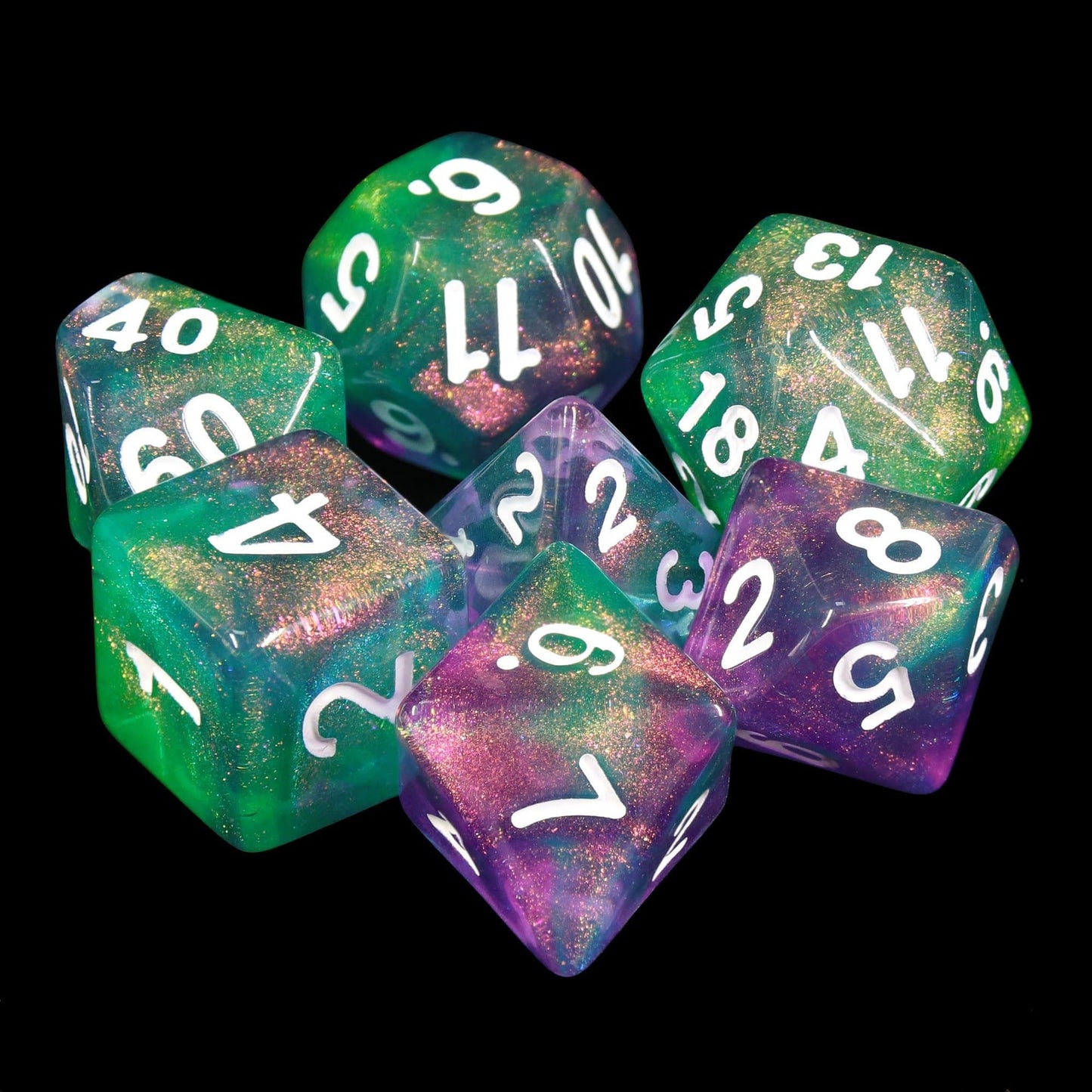 Polyhedral Dice Set | Acrylic | "Potion Seller" (White Ink) | Set of 7 (D0043)