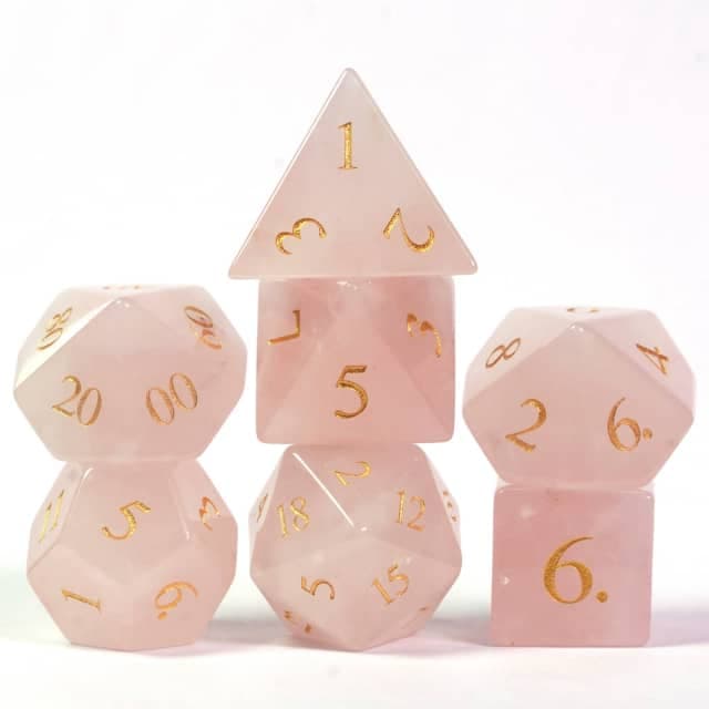 Gemstone Dice | Natural Rose Quartz | Set of 7