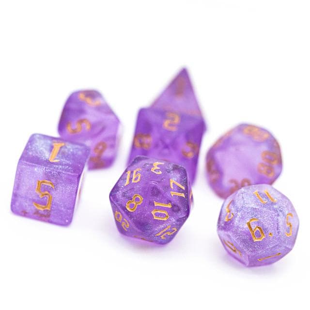 RPG Dice | "Amethyst Thorns" Gold Ink | Set of 7