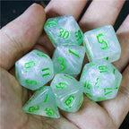 Polyhedral Dice Set | Acrylic | "Moonstone Thorns" Green Ink | Set of 7 (D0123)