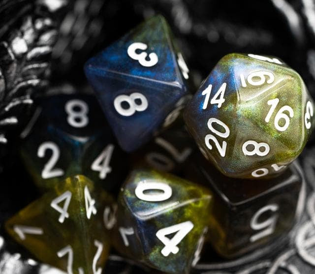 Polyhedral Dice Set | Acrylic | Galaxy Yellow & Blue | Set of 7 (D0078)