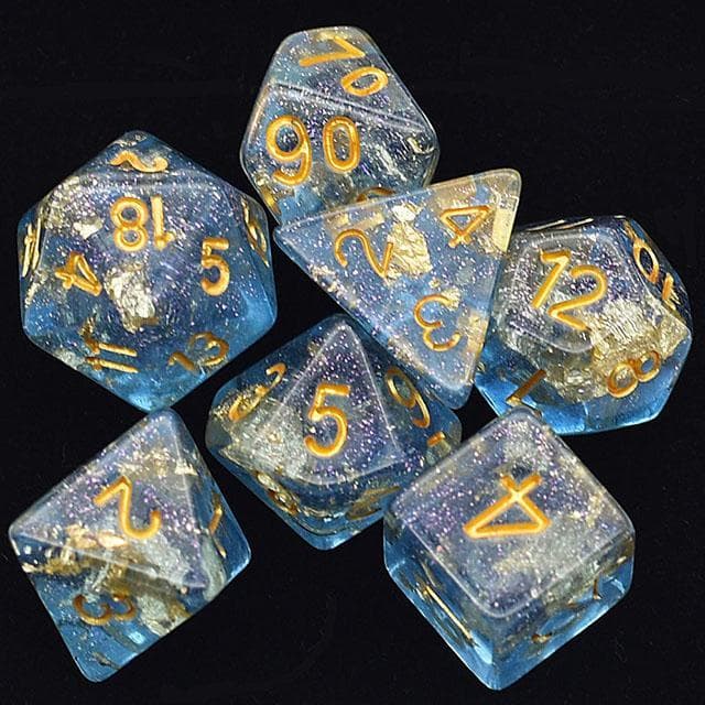RPG Dice - Blue "Gold Leaf" - Set of 7