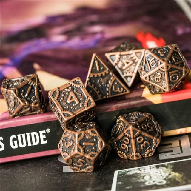 Metal Dice | "Grinding Gears" Copper | Set of 7