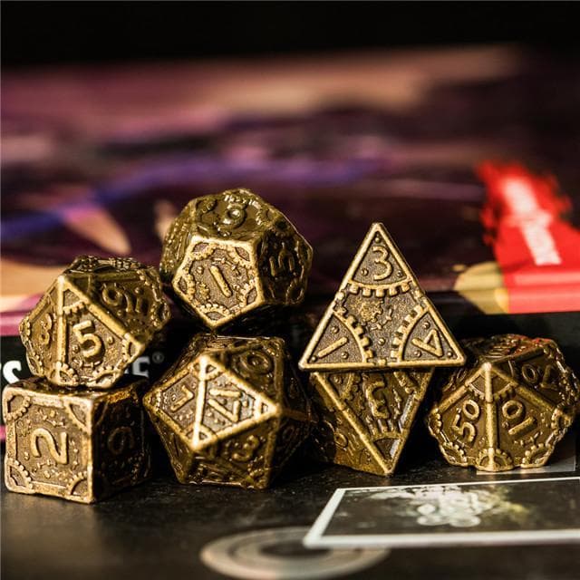 Metal Dice | "Grinding Gears" Bronze | Set of 7
