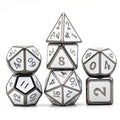 Metal Dice | White Enamel w/Silver | Set of 7