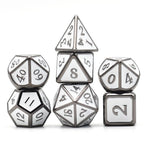 Metal Dice | White Enamel w/Silver | Set of 7