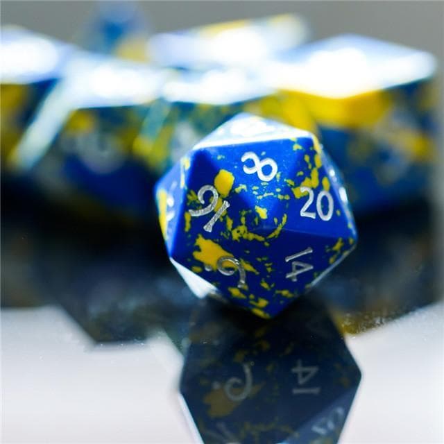 Polyhedral Dice Set | Gemstone | Howlite Blue & Yellow | Set of 7 (D0213)