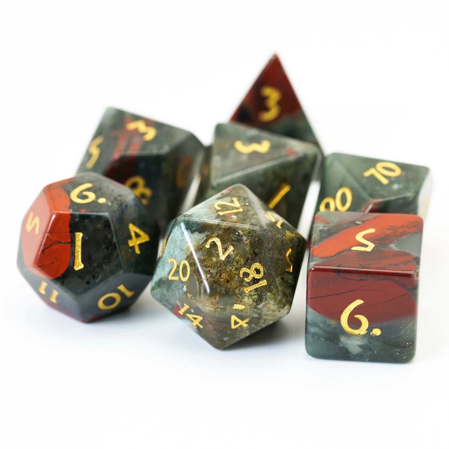 Polyhedral Dice Set | Gemstone | Natural Bloodstone | Set of 7 (D0212)