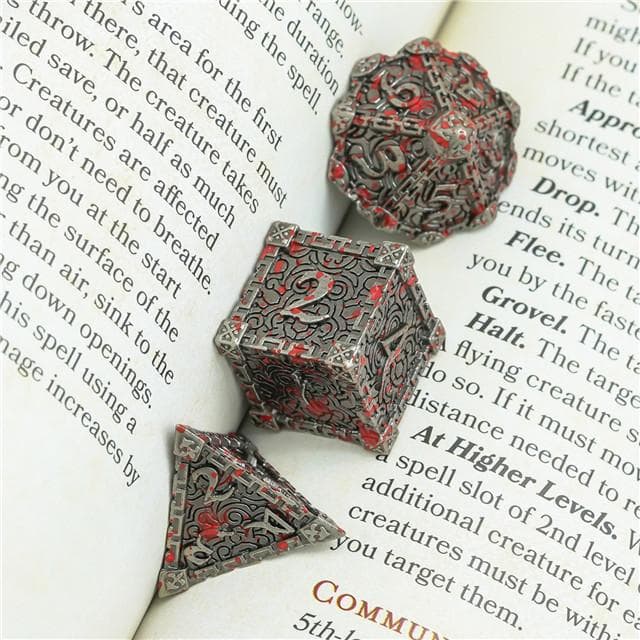 Metal Dice | "Bloodied Dagger" Brushed Silver | Set of 7