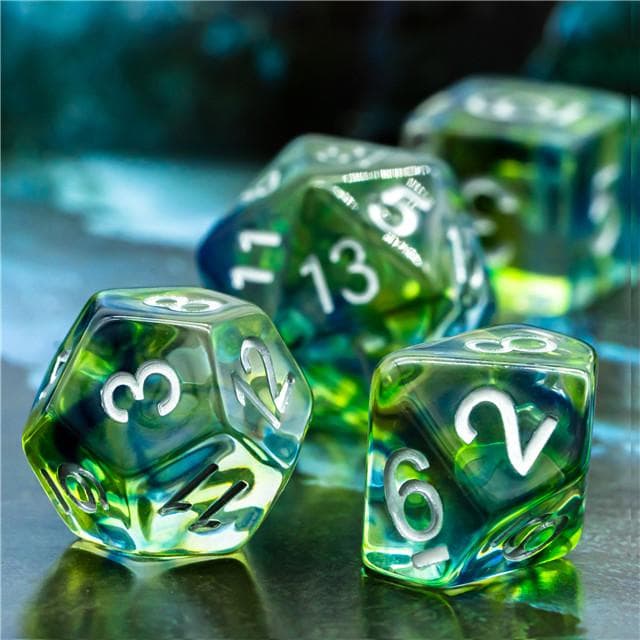 RPG Dice | "Stained Glass" Blue & Green | Set of 7