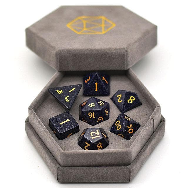 Glass Dice | Blue Goldstone | Set of 7