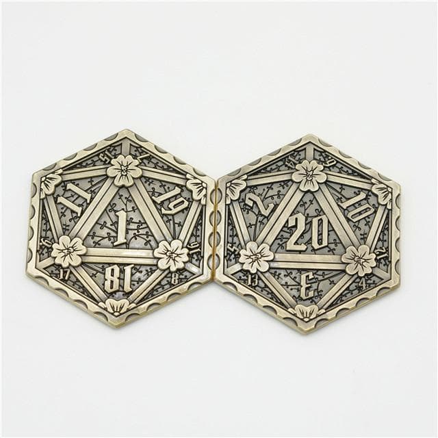 d2 | Metal d20 Coin | "Flowers" Bronze