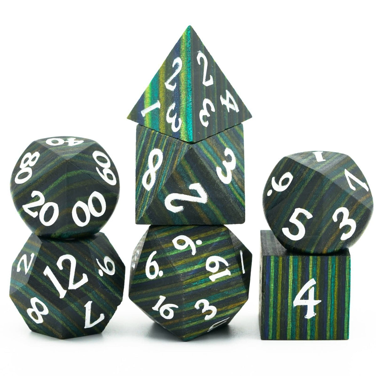 Wooden Dice | Green Forest | Set of 7