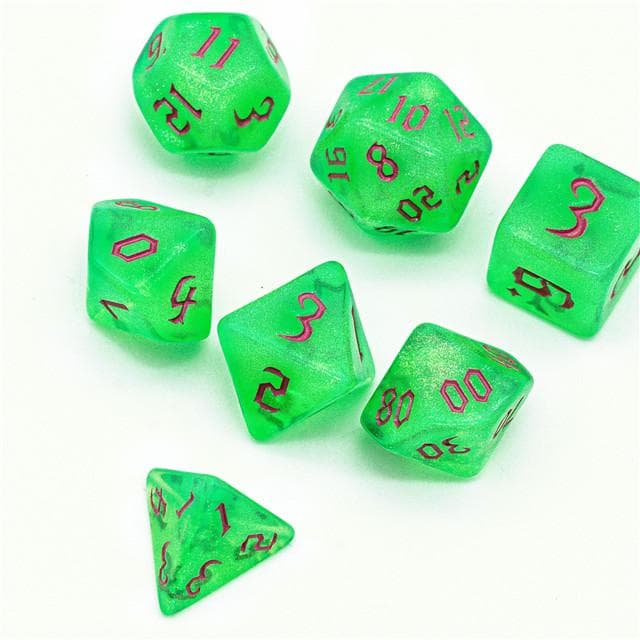 Polyhedral Dice Set | Acrylic | "Toxic Thorns" Magenta Ink | Set of 7 (D0185)