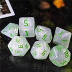 Polyhedral Dice Set | Acrylic | "Moonstone Thorns" Green Ink | Set of 7 (D0123)