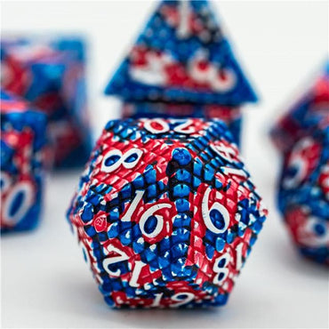 Metal Dice | Dragon Scale Red/Blue | Set of 7