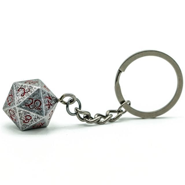 Weathered Silver d20 Dice Keychain | Red Ink Dragon