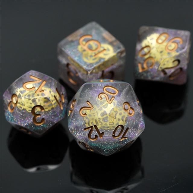 RPG Dice | "Glitter Gears" Suspended Gear | Set of 7