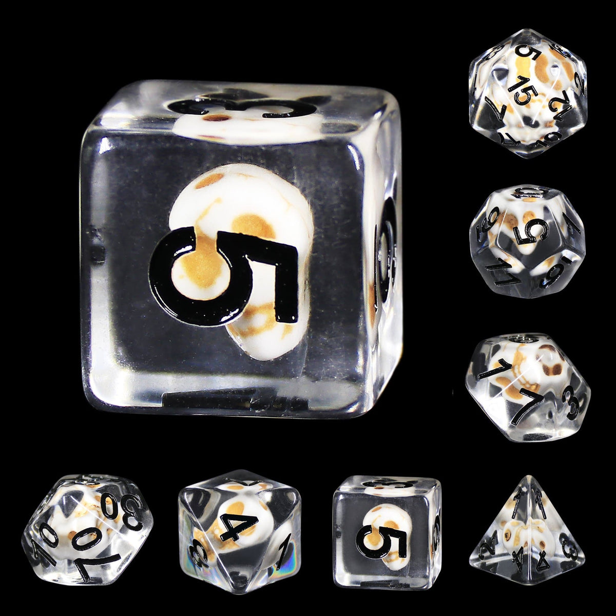 RPG Dice | "Skull Suspension" (Black Ink) | Set of 7