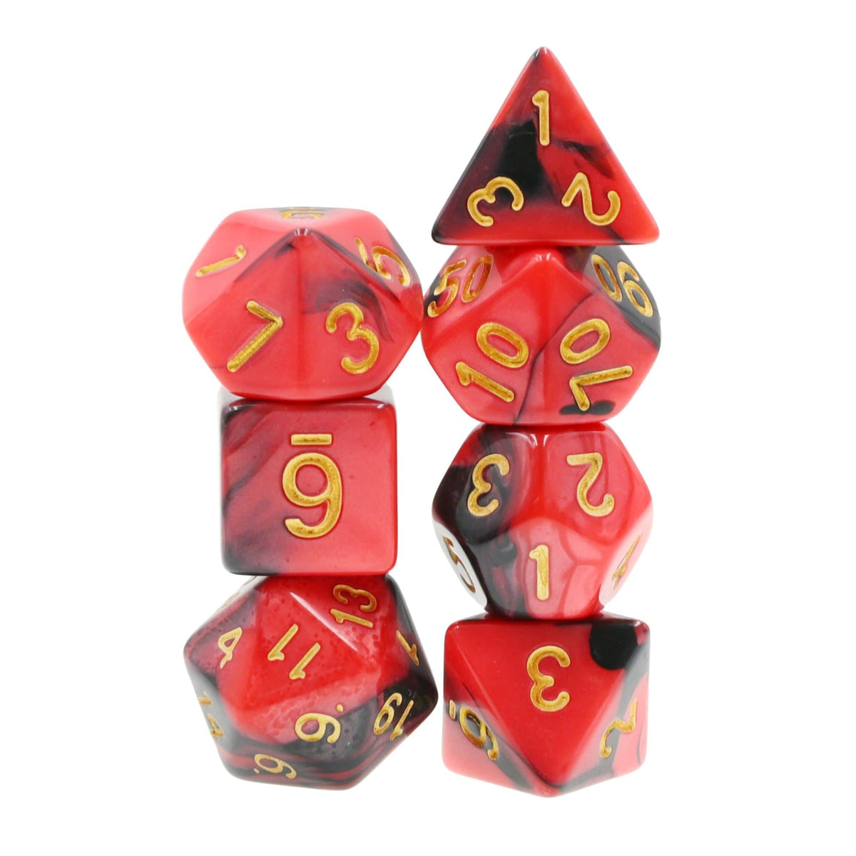 Polyhedral Dice Set | Acrylic | Blend Red Black | Set of 7 (D0062)