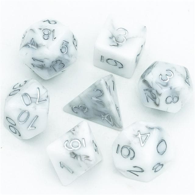 Polyhedral Dice Set | Acrylic | "White Marble" | Set of 7 (D0195)