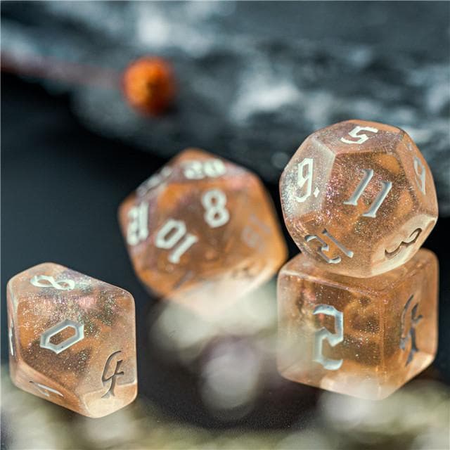 RPG Dice | "Champagne Thorns" White Ink | Set of 7