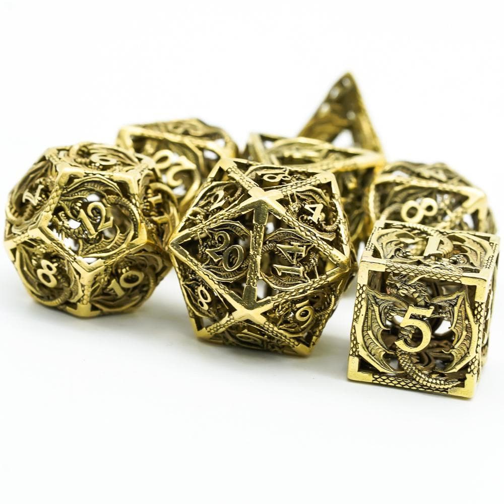 Metal Dice | Hollow "Dragon" Bronze | Set of 7