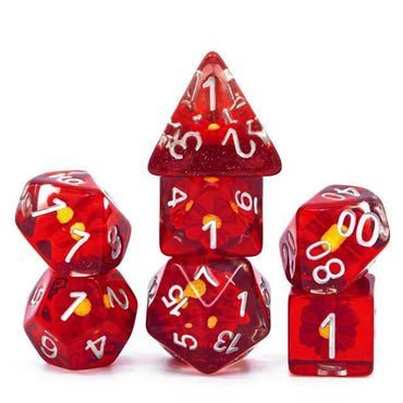 RPG Dice | "Suspended Daisy" Red (Silver Ink) | Set of 7