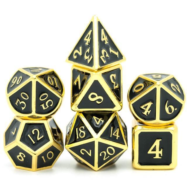 Metal Dice - Black Enamel w/Gold - Set of 7